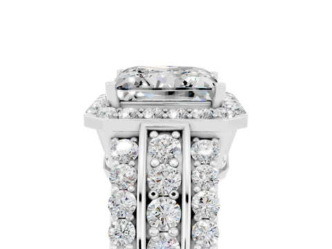 White gold Princess Cut Halo Moissanite Ring with Split Shank and Four-Prong Setting_5