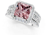 White gold Princess Cut Halo Morganite Ring with Split Shank and Four-Prong Setting_1
