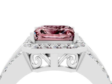 White gold Princess Cut Halo Morganite Ring with Split Shank and Four-Prong Setting_4