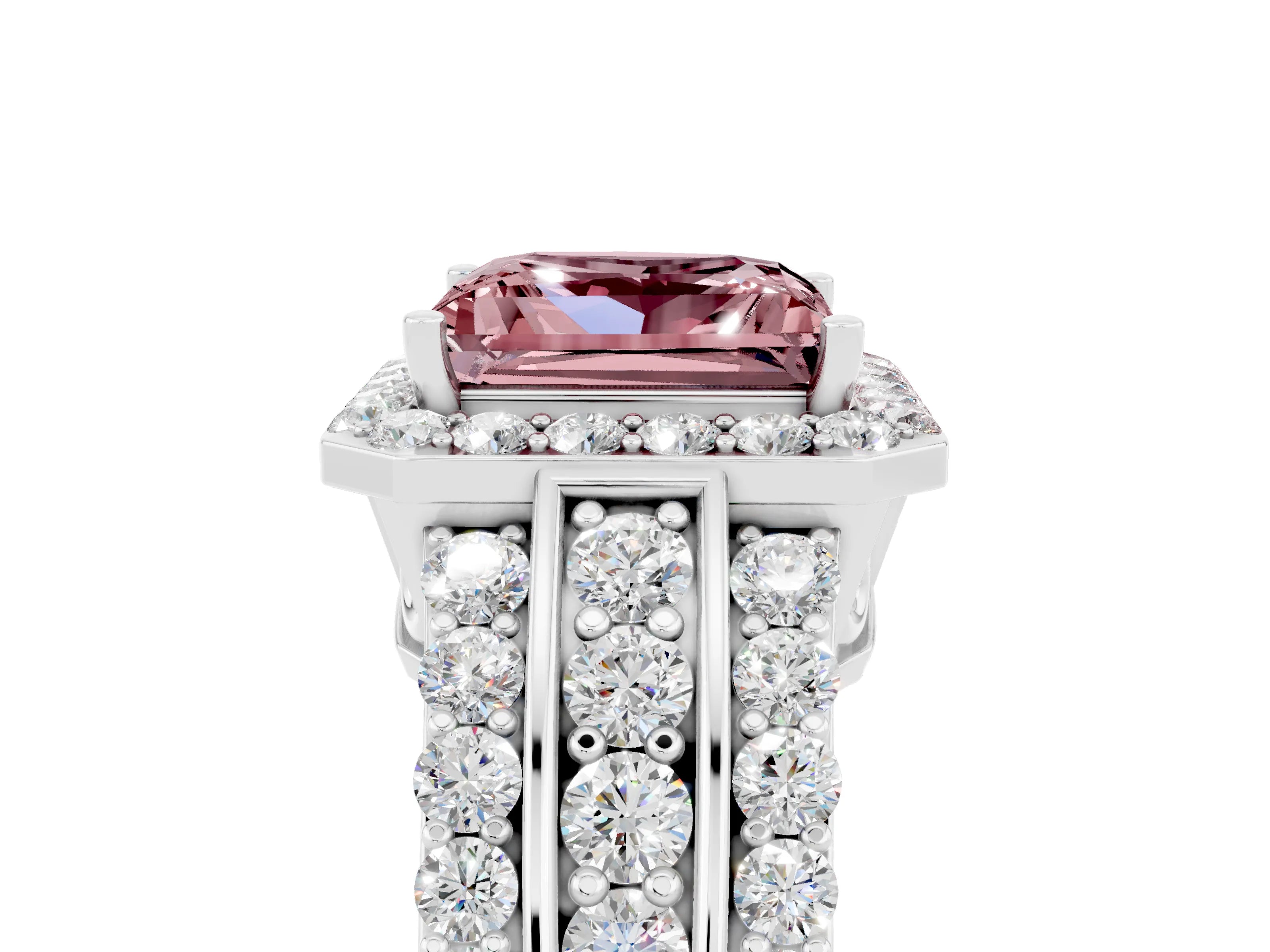 White gold Princess Cut Halo Morganite Ring with Split Shank and Four-Prong Setting_5