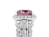 White gold Princess Cut Halo Morganite Ring with Split Shank and Four-Prong Setting_5