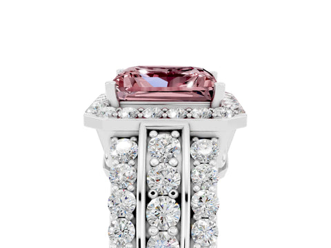 White gold Princess Cut Halo Morganite Ring with Split Shank and Four-Prong Setting_5