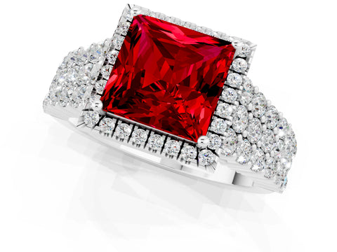White gold Princess Cut Halo Pavé Diamond Engagement Ring with Split Shank and Four-Prong Setting_1