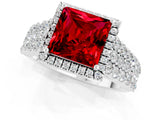 White gold Princess Cut Halo Pavé Diamond Engagement Ring with Split Shank and Four-Prong Setting_1