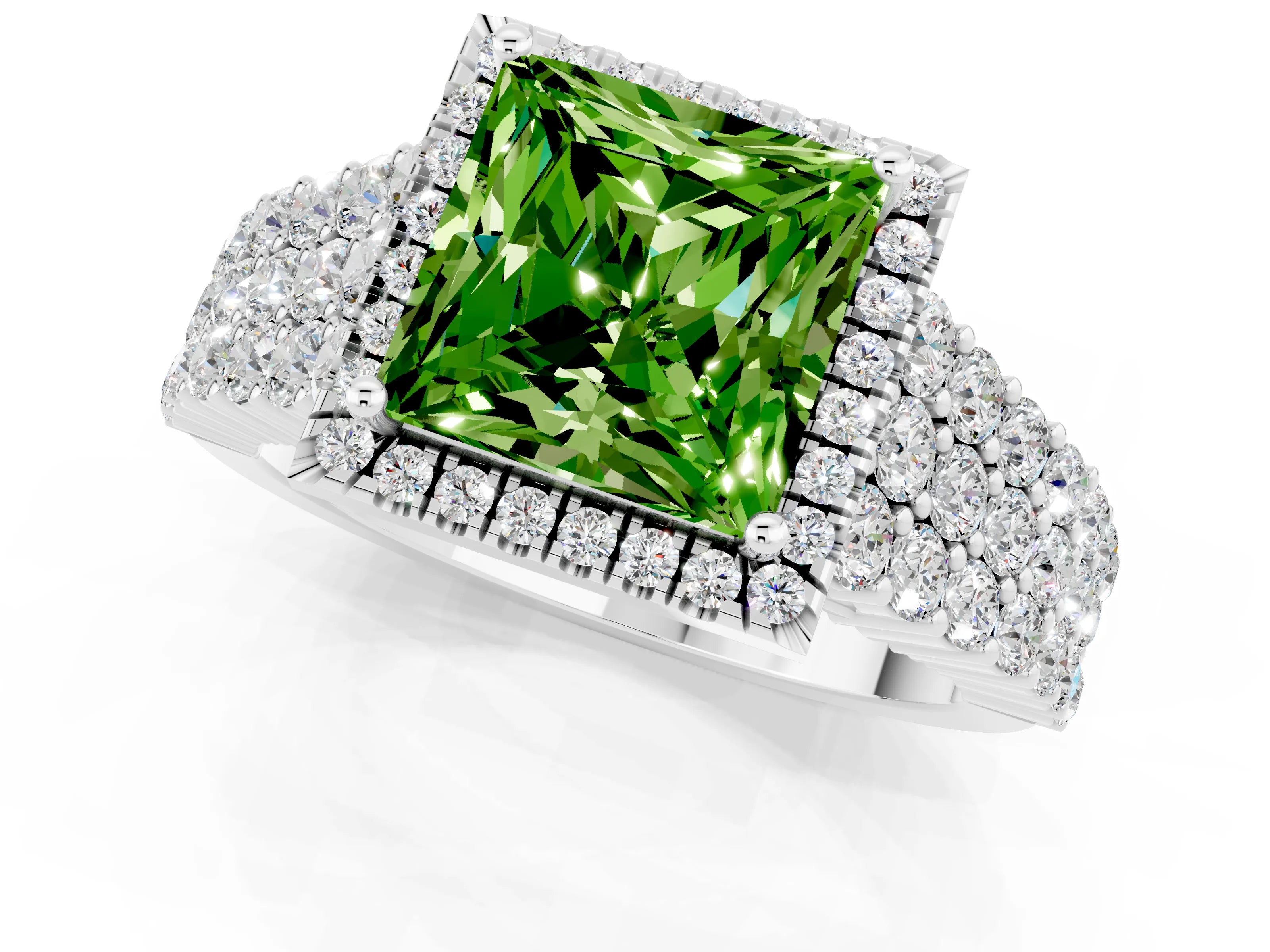 White gold Princess Cut Halo Pavé Diamond Engagement Ring with Split Shank and Four-Prong Setting_1