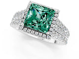 White gold Princess Cut Halo Pavé Diamond Engagement Ring with Split Shank and Four-Prong Setting_1