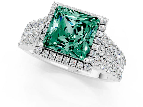 White gold Princess Cut Halo Pavé Diamond Engagement Ring with Split Shank and Four-Prong Setting_1