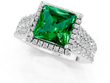 White gold Princess Cut Halo Pavé Diamond Engagement Ring with Split Shank and Four-Prong Setting_1