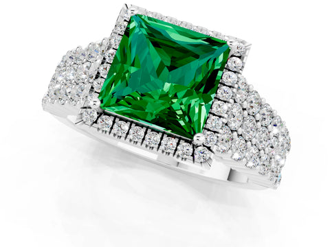 White gold Princess Cut Halo Pavé Diamond Engagement Ring with Split Shank and Four-Prong Setting_1