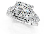 White gold Princess Cut Halo Pavé Diamond Engagement Ring with Split Shank and Four-Prong Setting_1