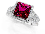 White gold Princess Cut Halo Pavé Diamond Engagement Ring with Split Shank and Four-Prong Setting_1