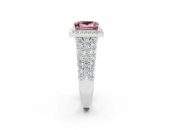 Silver Princess Cut Halo Pavé Diamond Engagement Ring with Split Shank and Four-Prong Setting