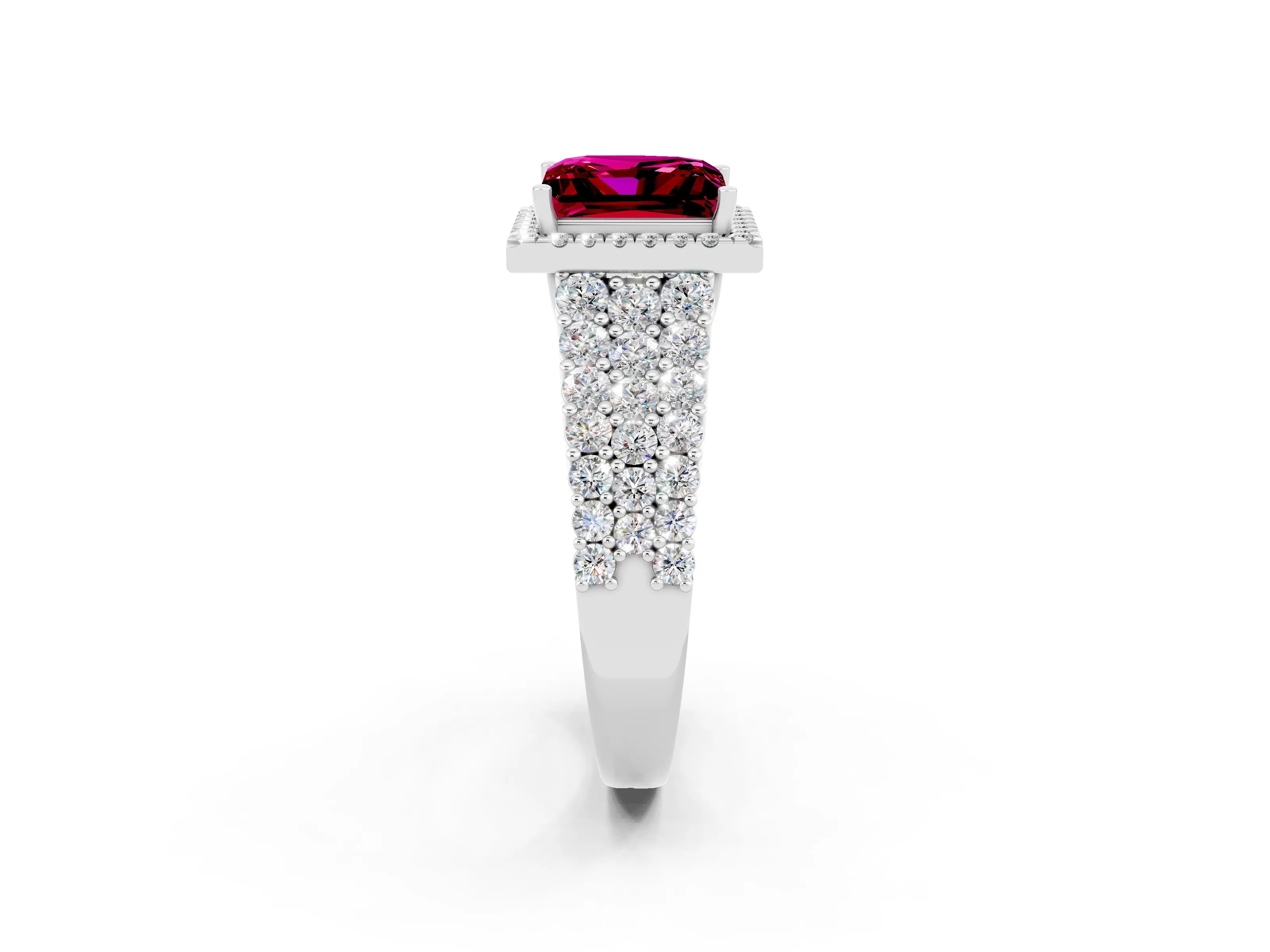 White gold Princess Cut Halo Pavé Diamond Engagement Ring with Split Shank and Four-Prong Setting_2