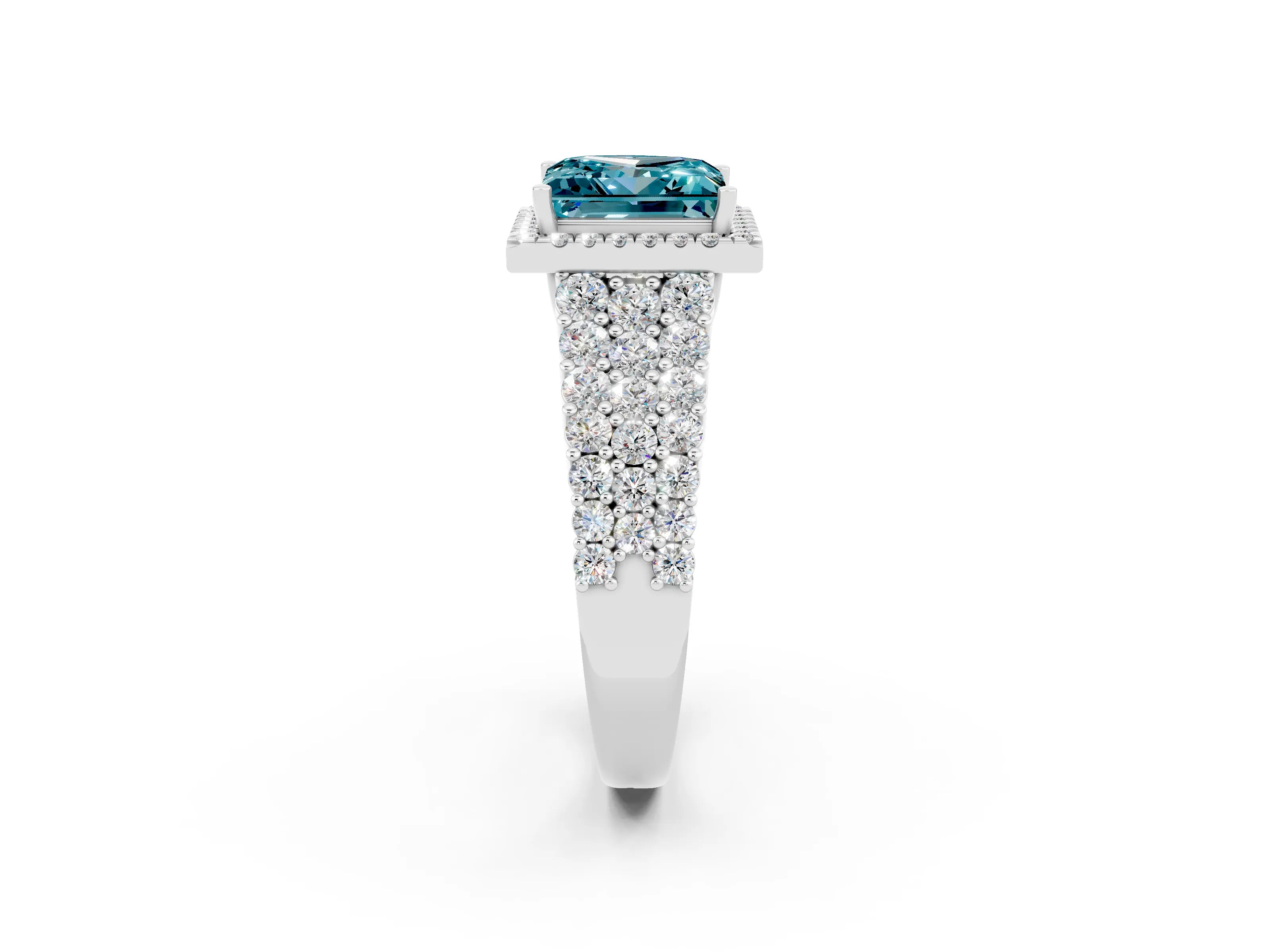 White gold Princess Cut Halo Pavé Diamond Engagement Ring with Split Shank and Four-Prong Setting_2