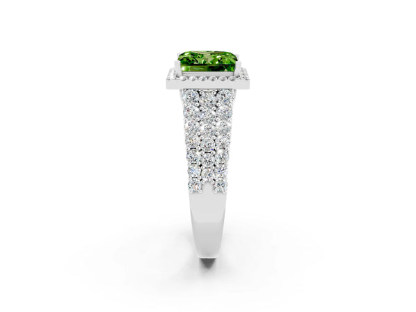 Platinum Princess Cut Halo Pavé Diamond Engagement Ring with Split Shank and Four-Prong Setting