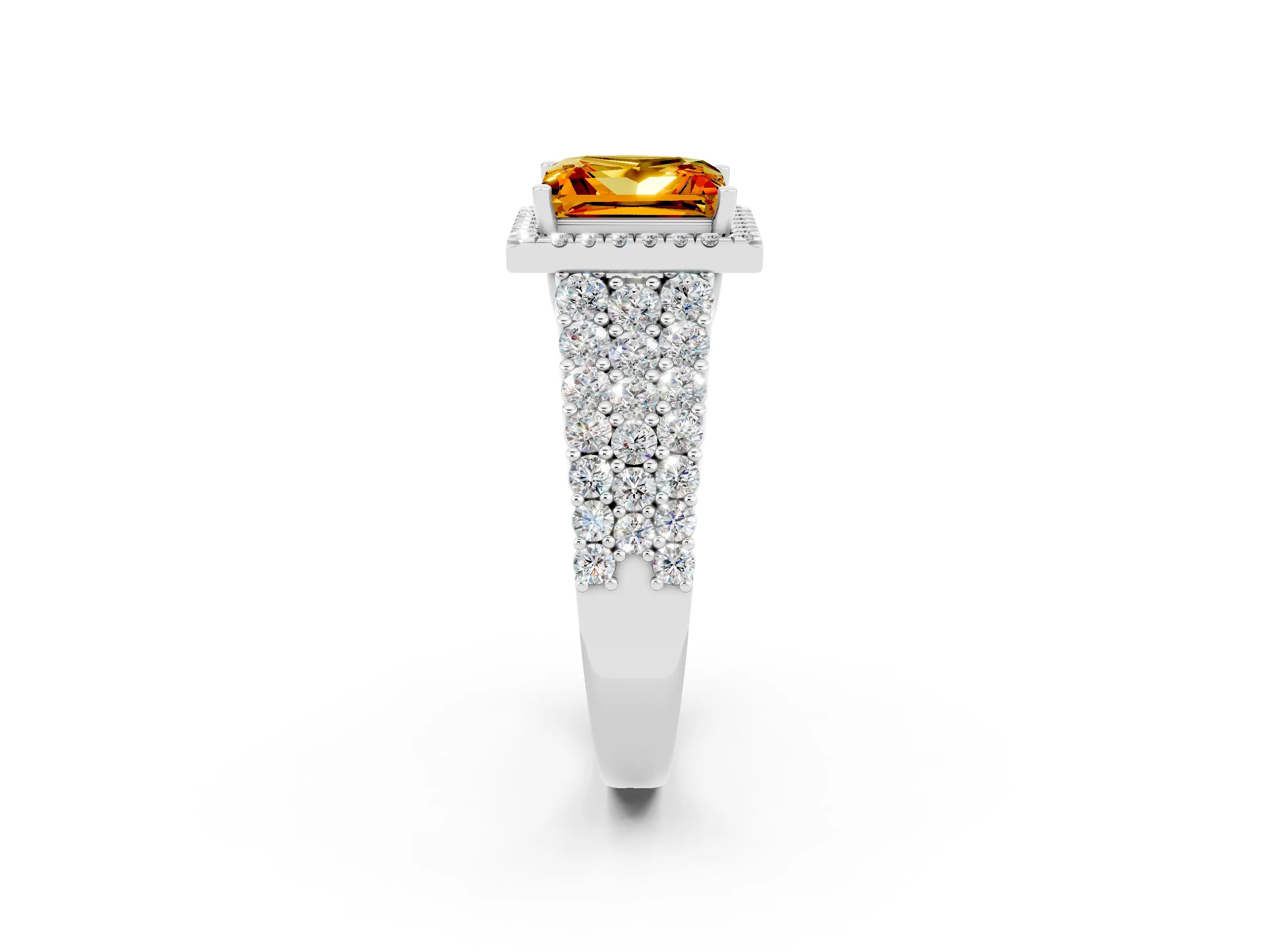 White gold Princess Cut Halo Pavé Diamond Engagement Ring with Split Shank and Four-Prong Setting_2
