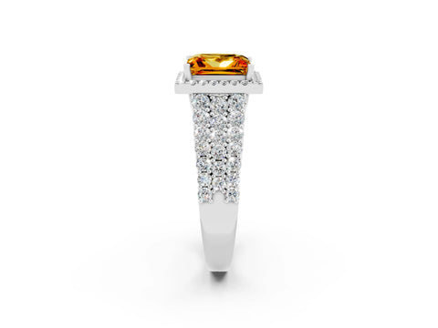 White gold Princess Cut Halo Pavé Diamond Engagement Ring with Split Shank and Four-Prong Setting_2