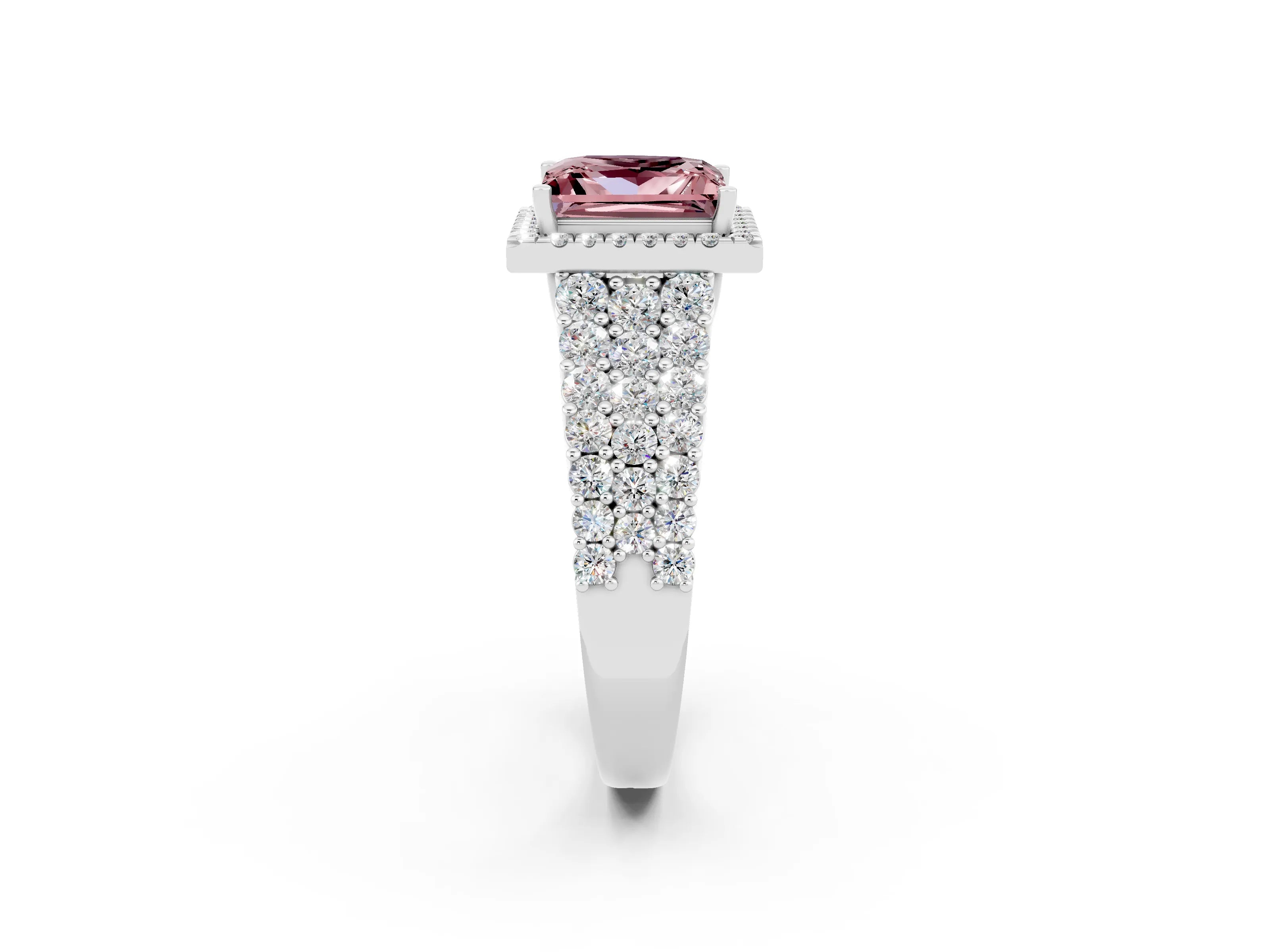White gold Princess Cut Halo Pavé Diamond Engagement Ring with Split Shank and Four-Prong Setting_2