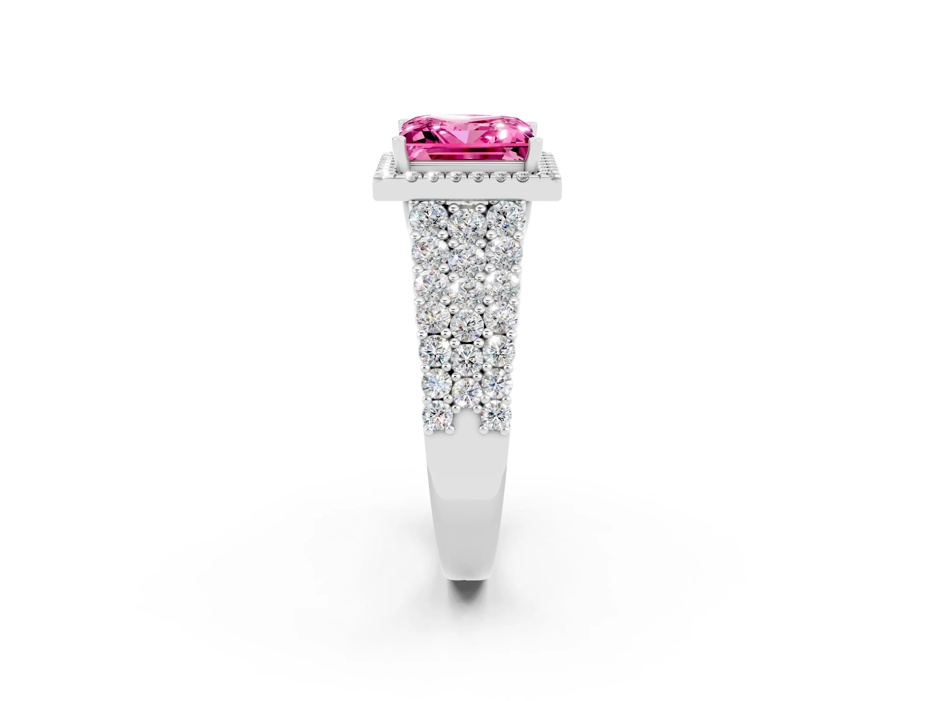 White gold Princess Cut Halo Pavé Diamond Engagement Ring with Split Shank and Four-Prong Setting_2