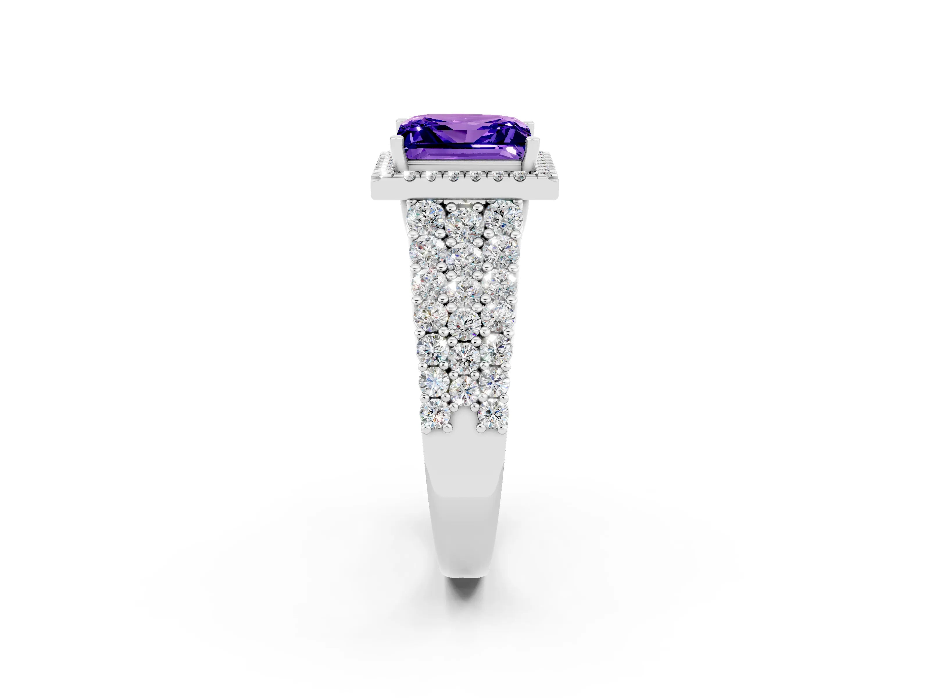 White gold Princess Cut Halo Pavé Diamond Engagement Ring with Split Shank and Four-Prong Setting_2