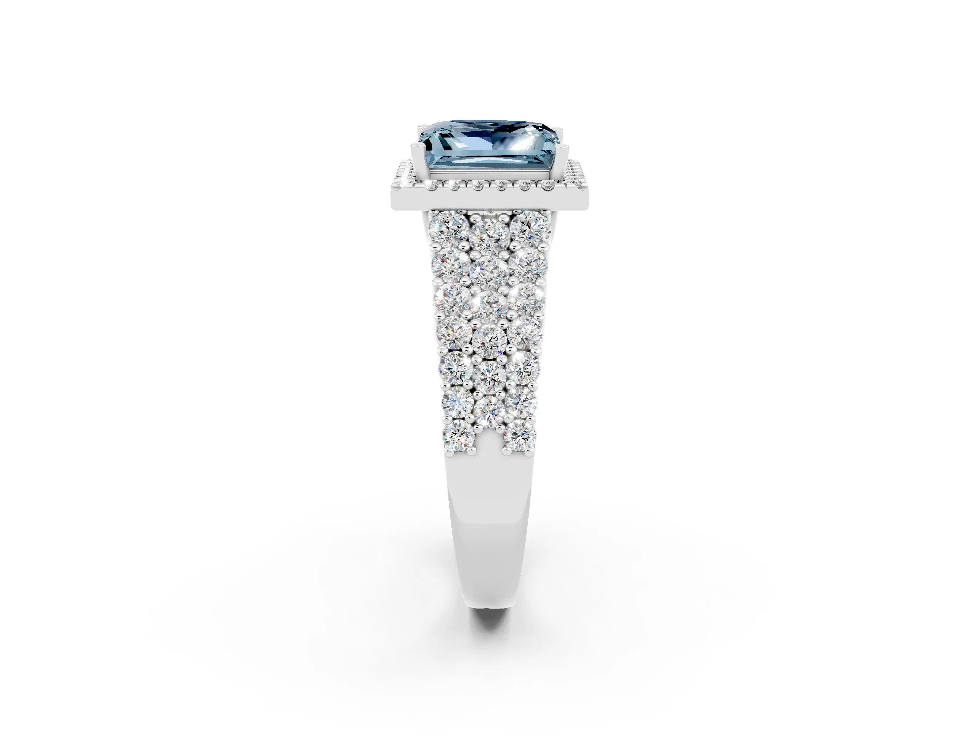 White gold Princess Cut Halo Pavé Diamond Engagement Ring with Split Shank and Four-Prong Setting_2