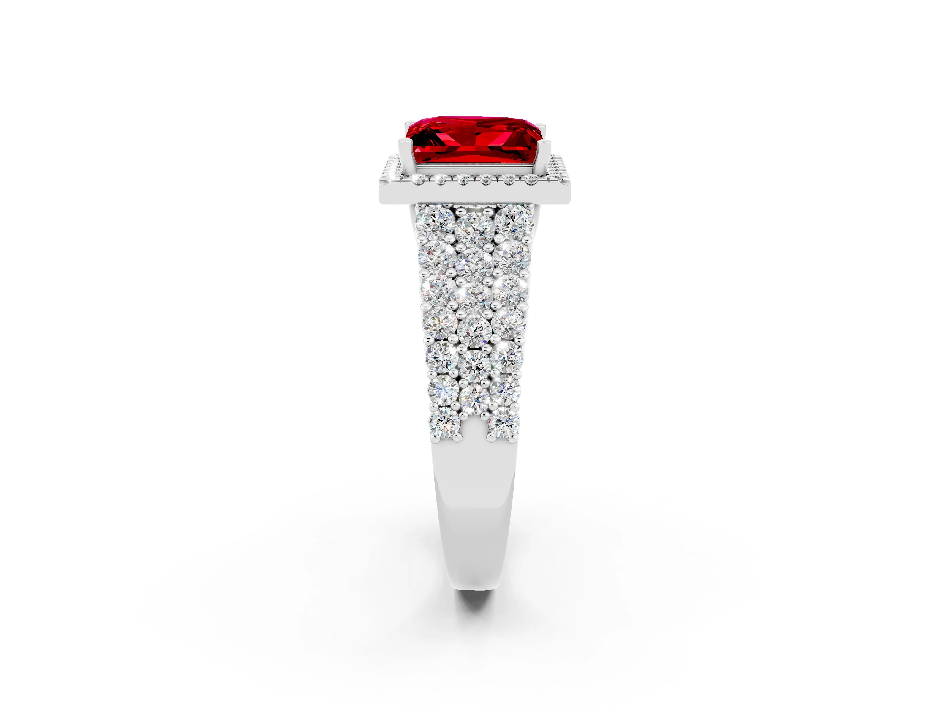 White gold Princess Cut Halo Pavé Diamond Engagement Ring with Split Shank and Four-Prong Setting_2