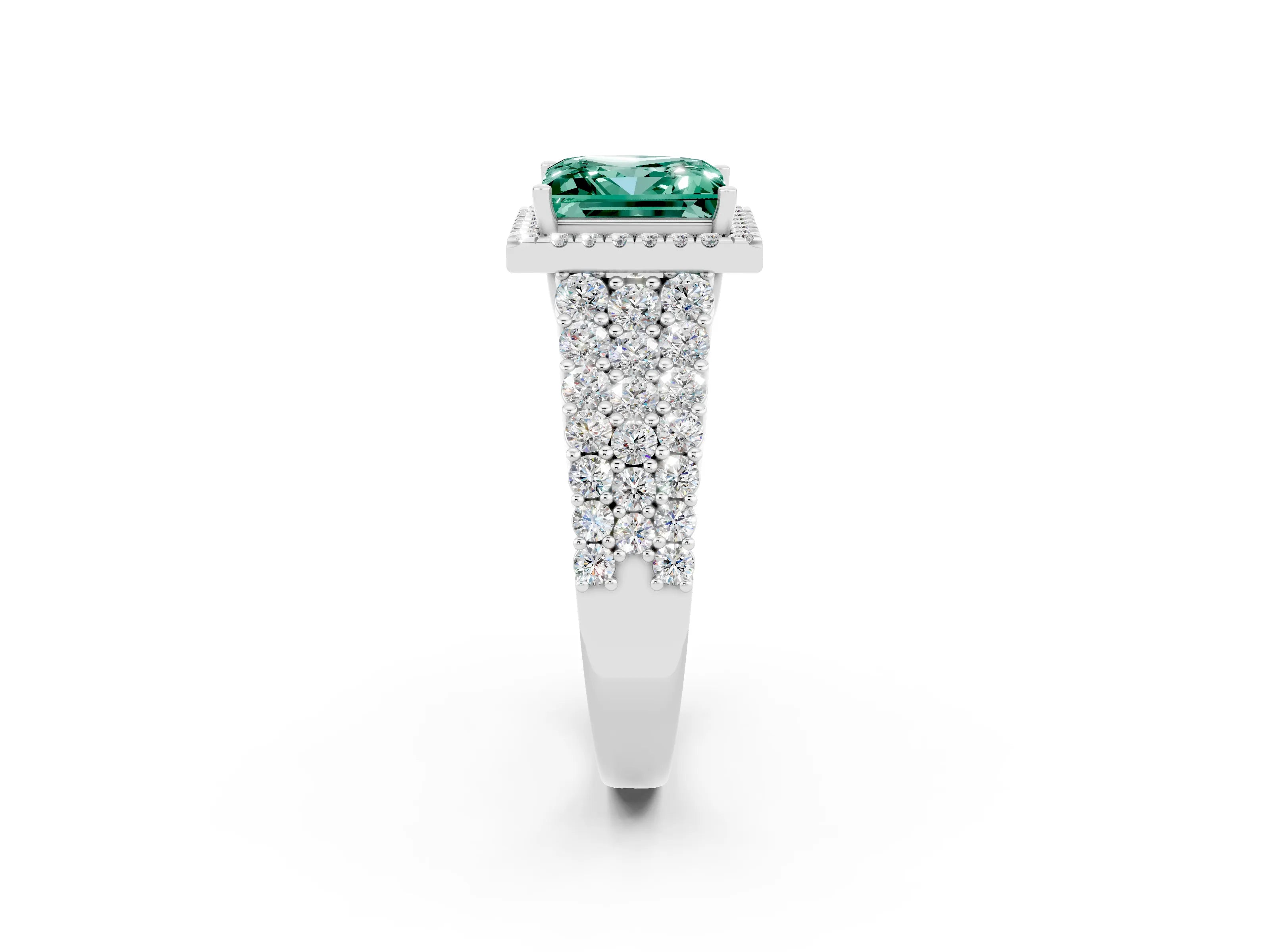 White gold Princess Cut Halo Pavé Diamond Engagement Ring with Split Shank and Four-Prong Setting_2