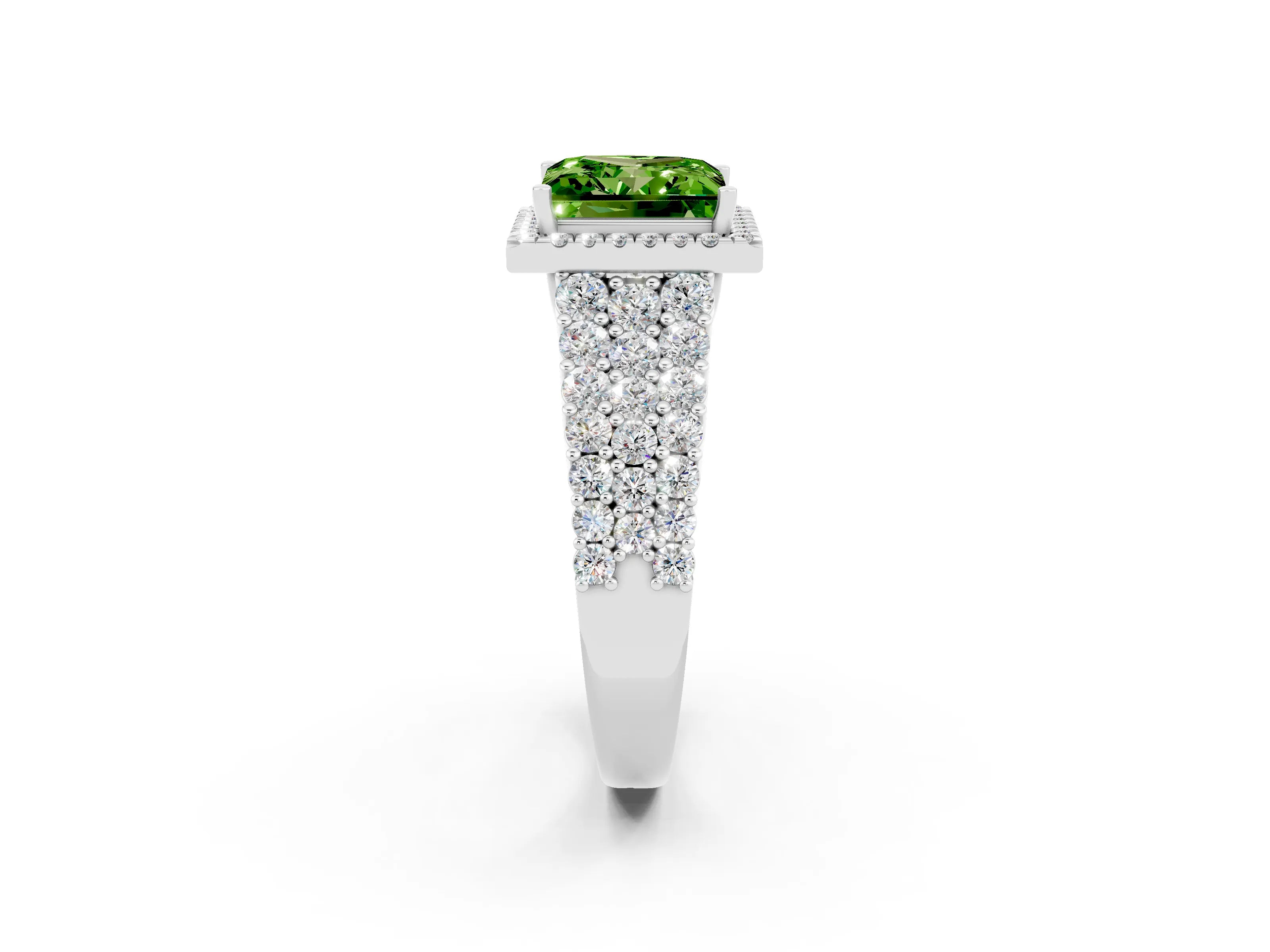 White gold Princess Cut Halo Pavé Diamond Engagement Ring with Split Shank and Four-Prong Setting_2