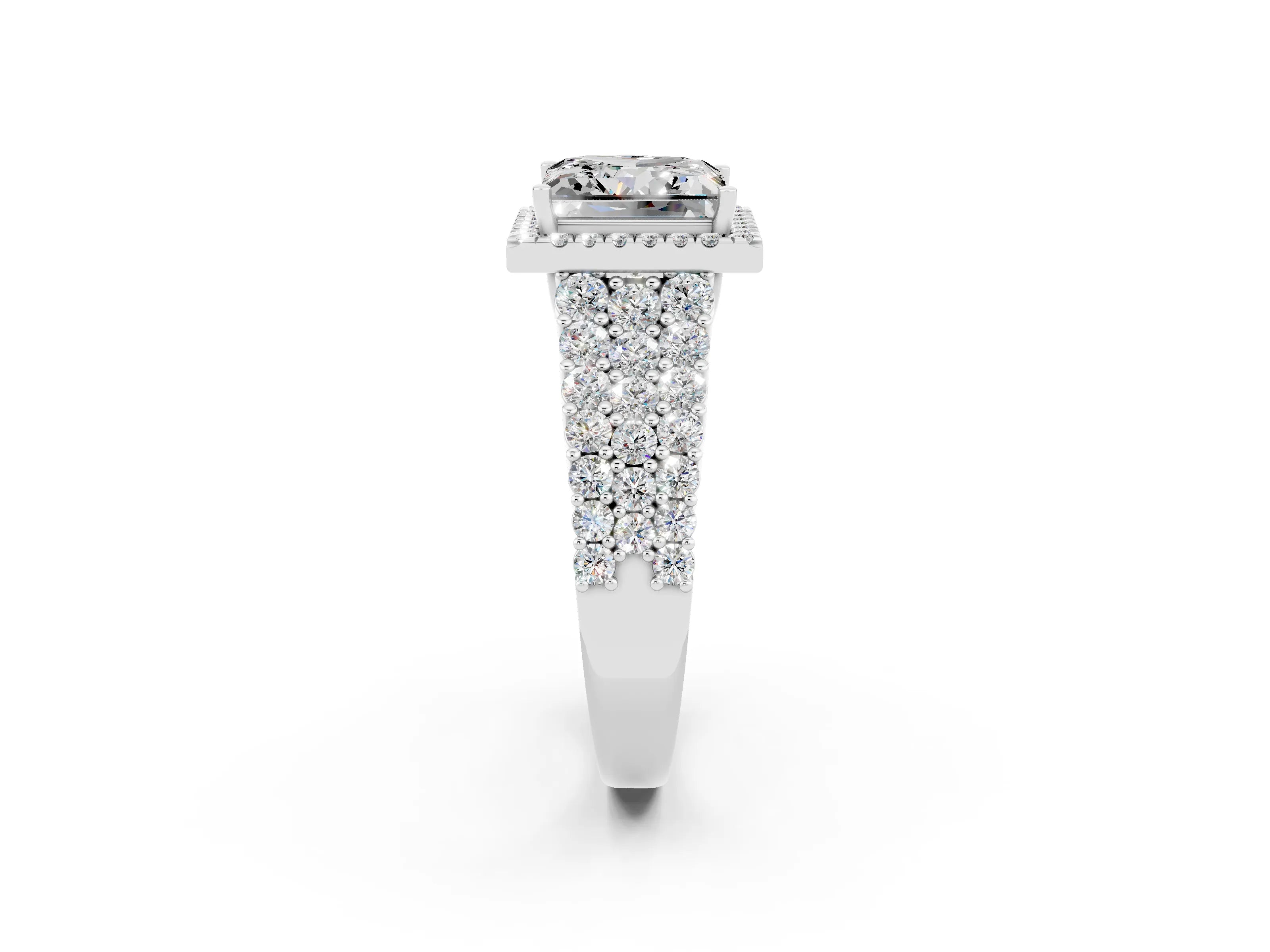 White gold Princess Cut Halo Pavé Diamond Engagement Ring with Split Shank and Four-Prong Setting_2