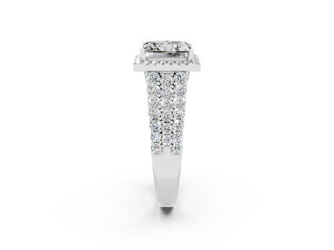 White gold Princess Cut Halo Pavé Diamond Engagement Ring with Split Shank and Four-Prong Setting_2