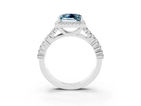 White gold Princess Cut Halo Pavé Diamond Engagement Ring with Split Shank and Four-Prong Setting_3