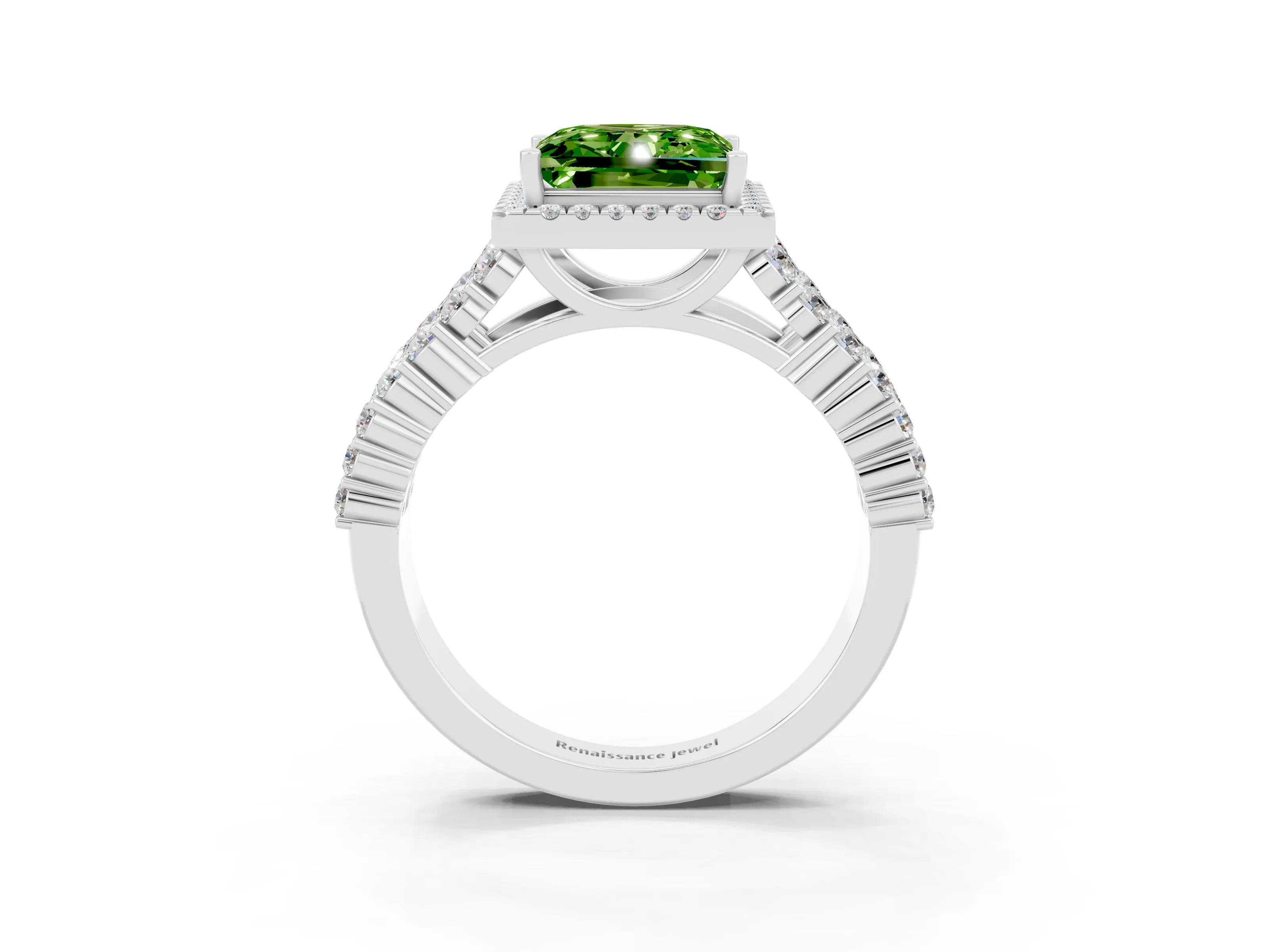 White gold Princess Cut Halo Pavé Diamond Engagement Ring with Split Shank and Four-Prong Setting_3