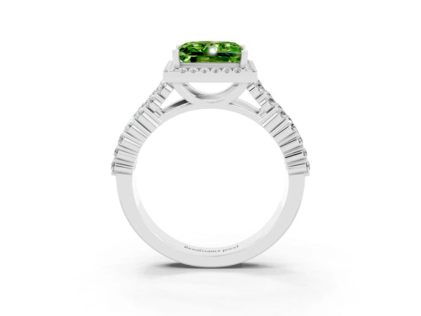 Platinum Princess Cut Halo Pavé Diamond Engagement Ring with Split Shank and Four-Prong Setting