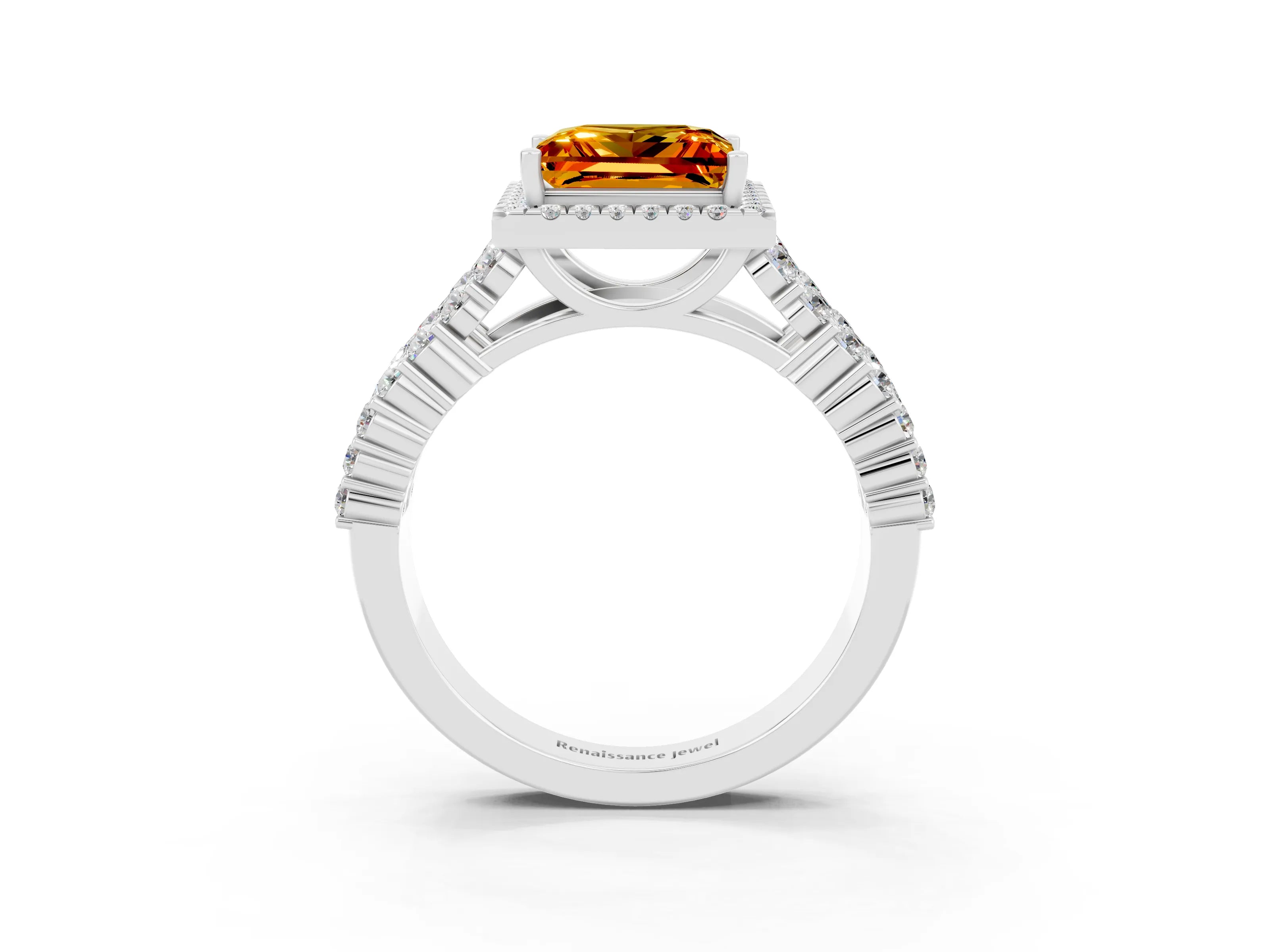 White gold Princess Cut Halo Pavé Diamond Engagement Ring with Split Shank and Four-Prong Setting_3