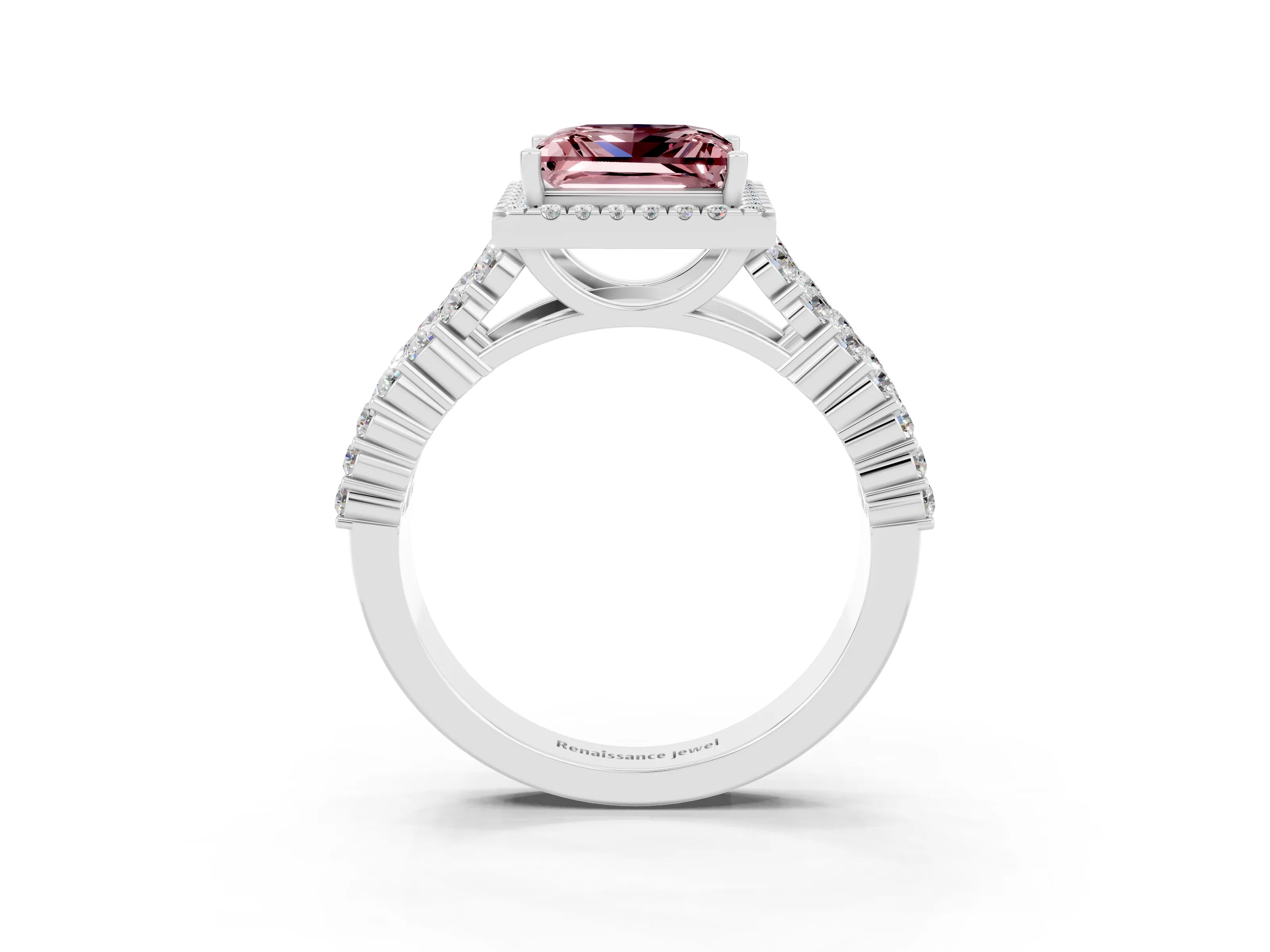 White gold Princess Cut Halo Pavé Diamond Engagement Ring with Split Shank and Four-Prong Setting_3