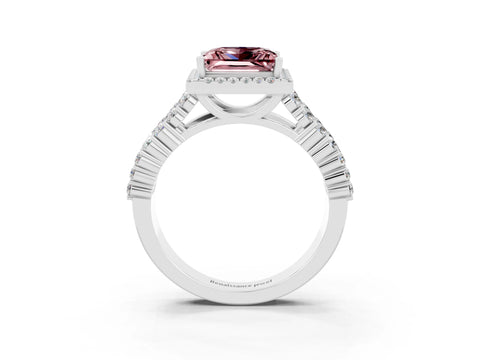 White gold Princess Cut Halo Pavé Diamond Engagement Ring with Split Shank and Four-Prong Setting_3