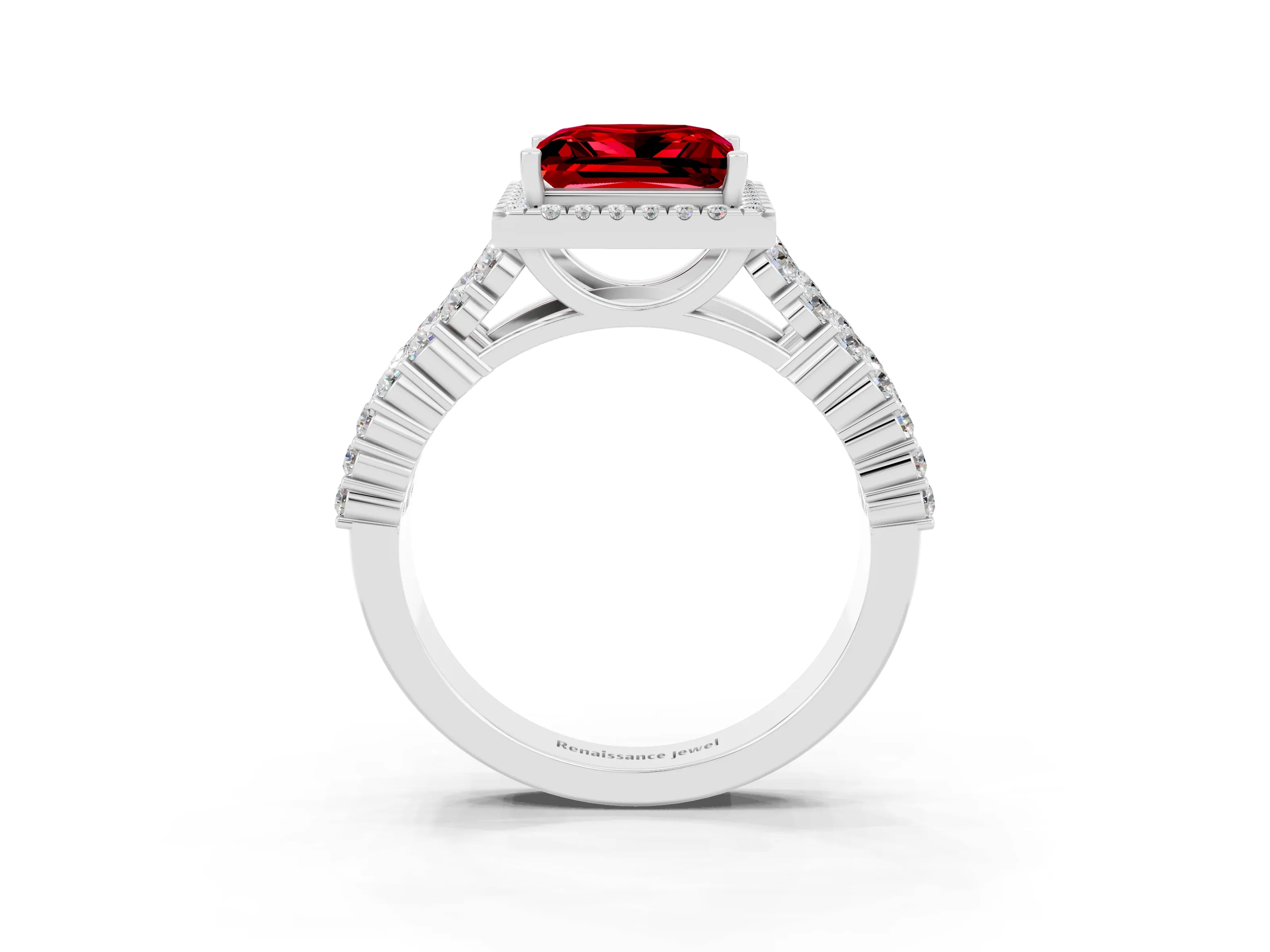 White gold Princess Cut Halo Pavé Diamond Engagement Ring with Split Shank and Four-Prong Setting_3