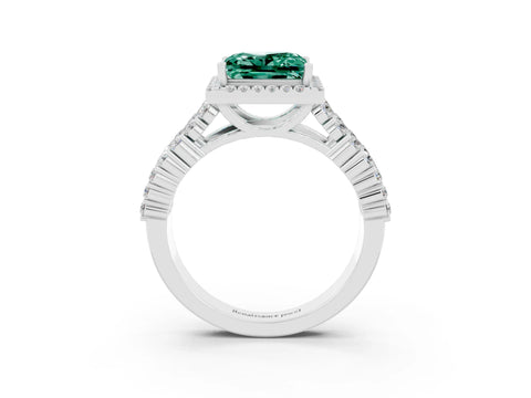 White gold Princess Cut Halo Pavé Diamond Engagement Ring with Split Shank and Four-Prong Setting_3