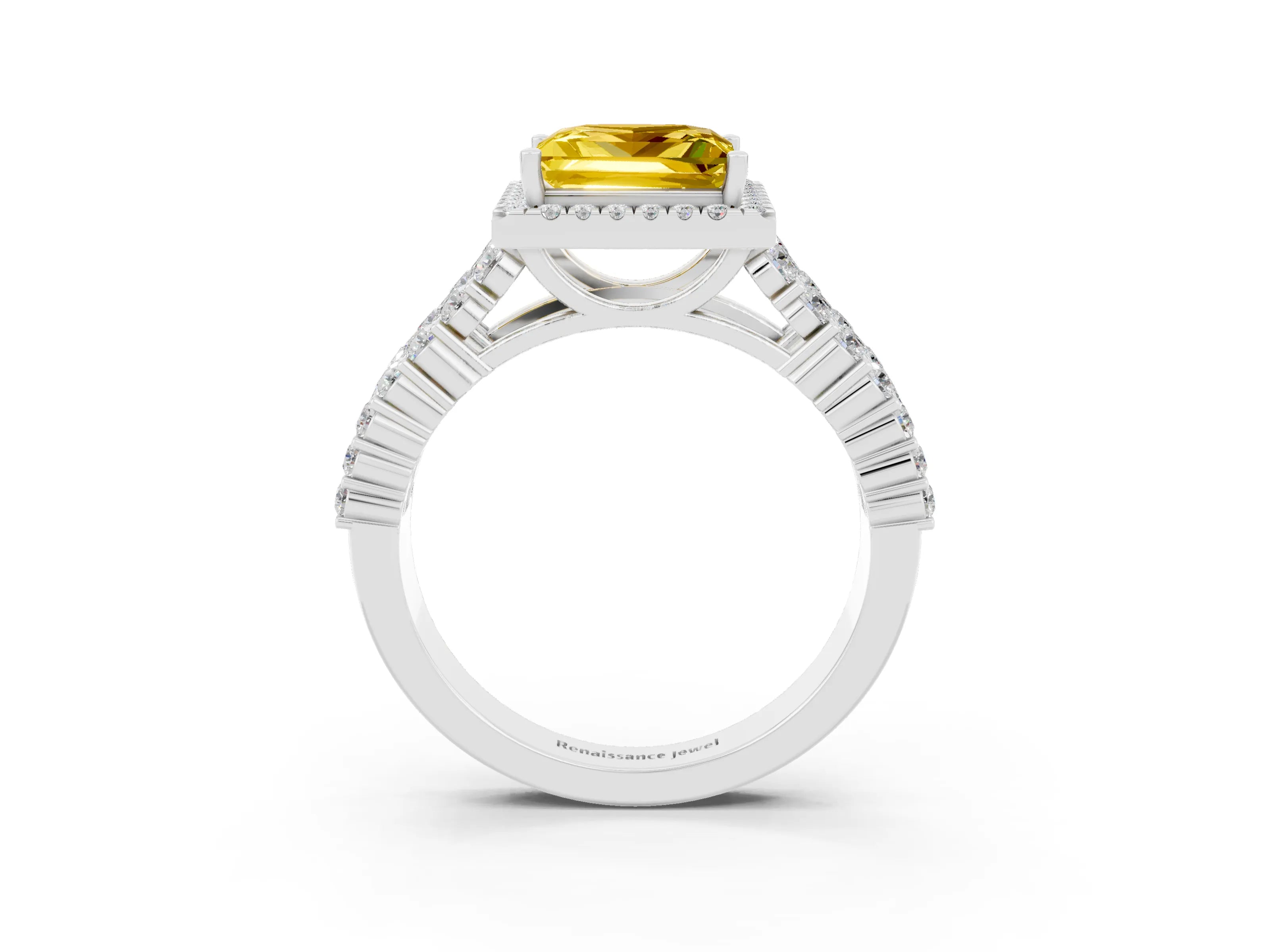 White gold Princess Cut Halo Pavé Diamond Engagement Ring with Split Shank and Four-Prong Setting_3
