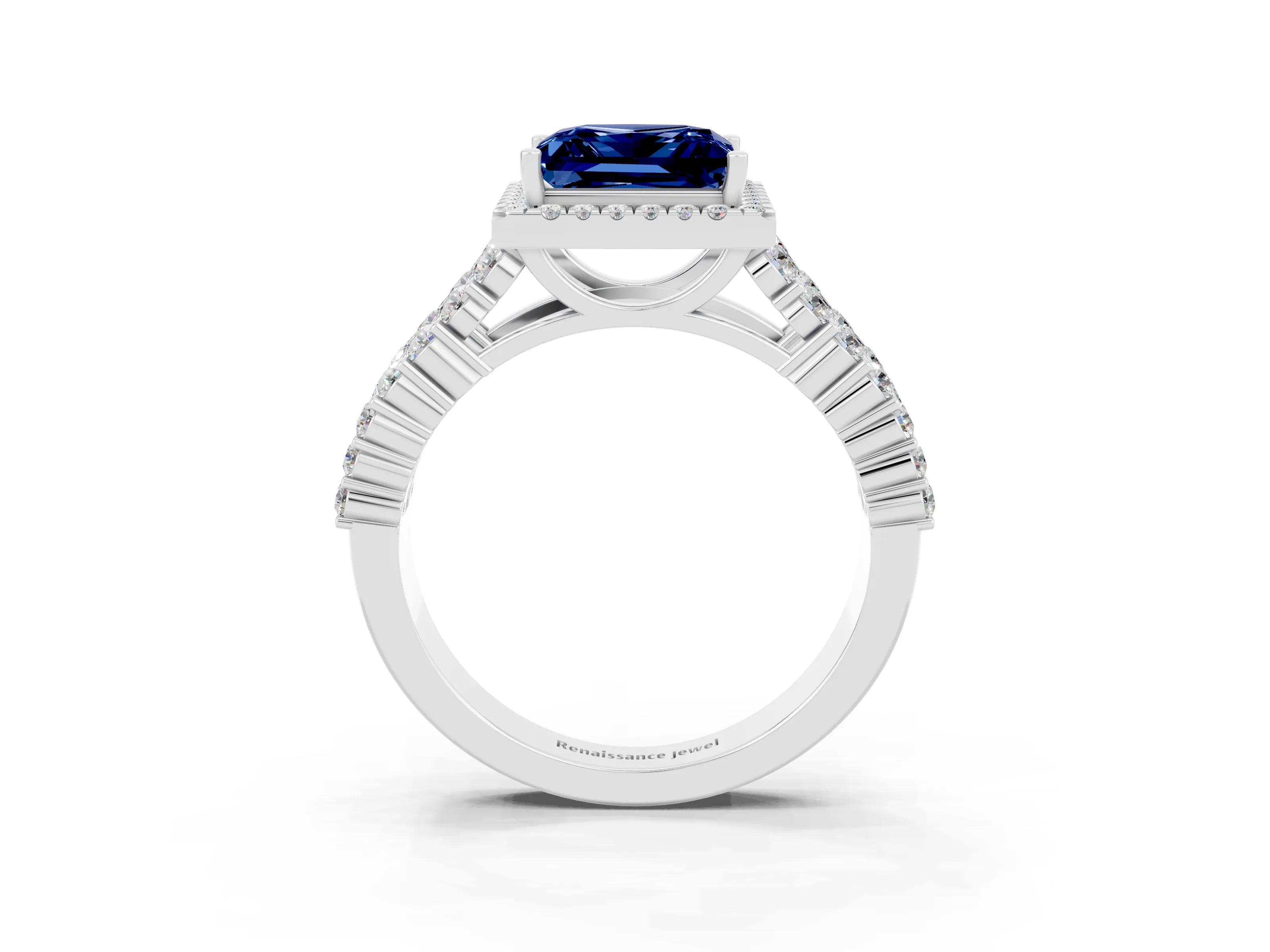 White gold Princess Cut Halo Pavé Diamond Engagement Ring with Split Shank and Four-Prong Setting_3