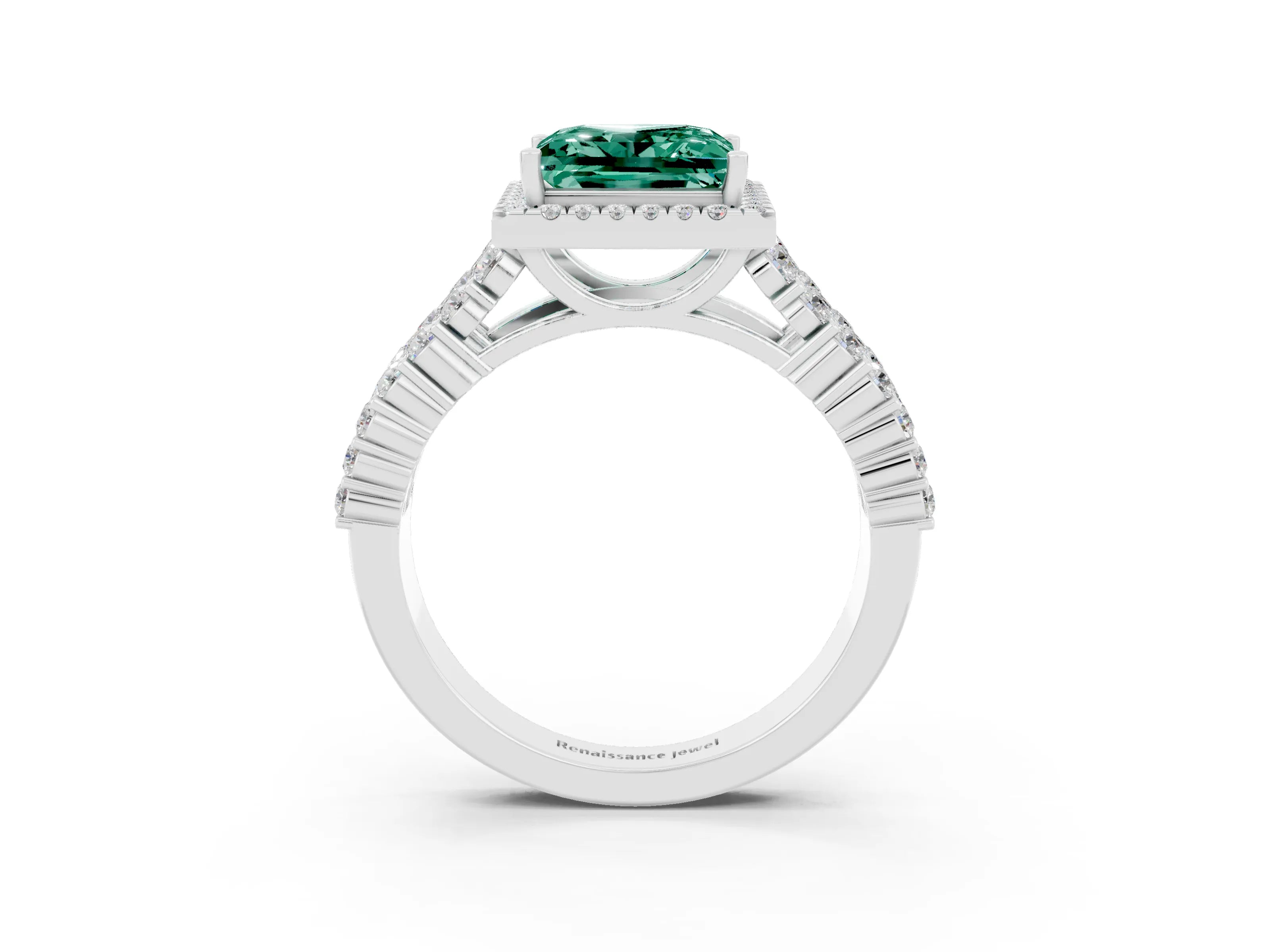 White gold Princess Cut Halo Pavé Diamond Engagement Ring with Split Shank and Four-Prong Setting_3