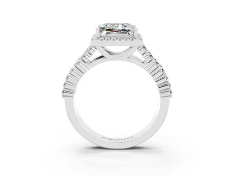 White gold Princess Cut Halo Pavé Diamond Engagement Ring with Split Shank and Four-Prong Setting_3