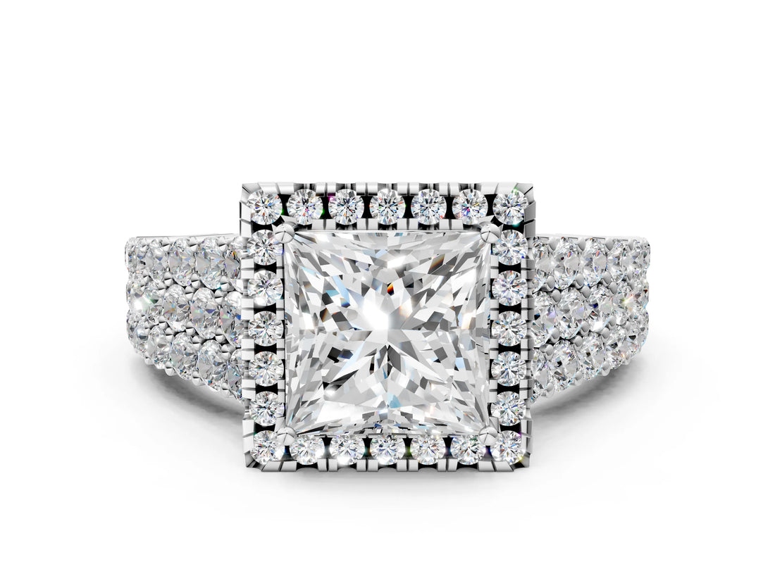 White gold Princess Cut Halo Pavé Diamond Engagement Ring with Split Shank and Four-Prong Setting_4