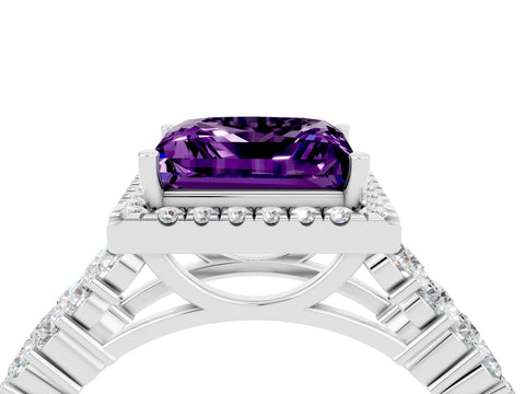 White gold Princess Cut Halo Pavé Diamond Engagement Ring with Split Shank and Four-Prong Setting_4