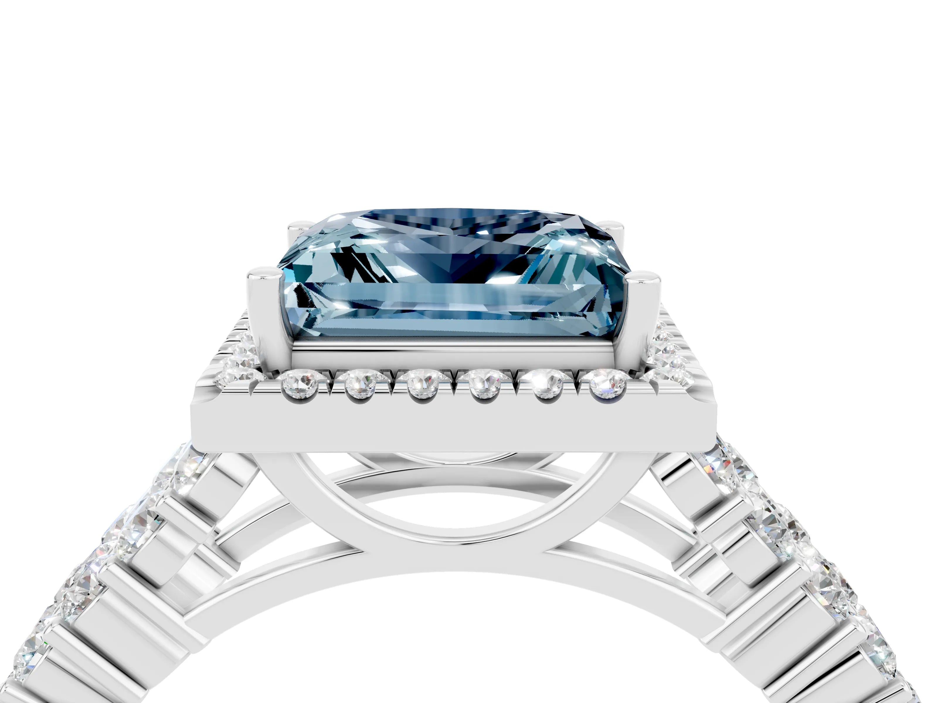 White gold Princess Cut Halo Pavé Diamond Engagement Ring with Split Shank and Four-Prong Setting_4