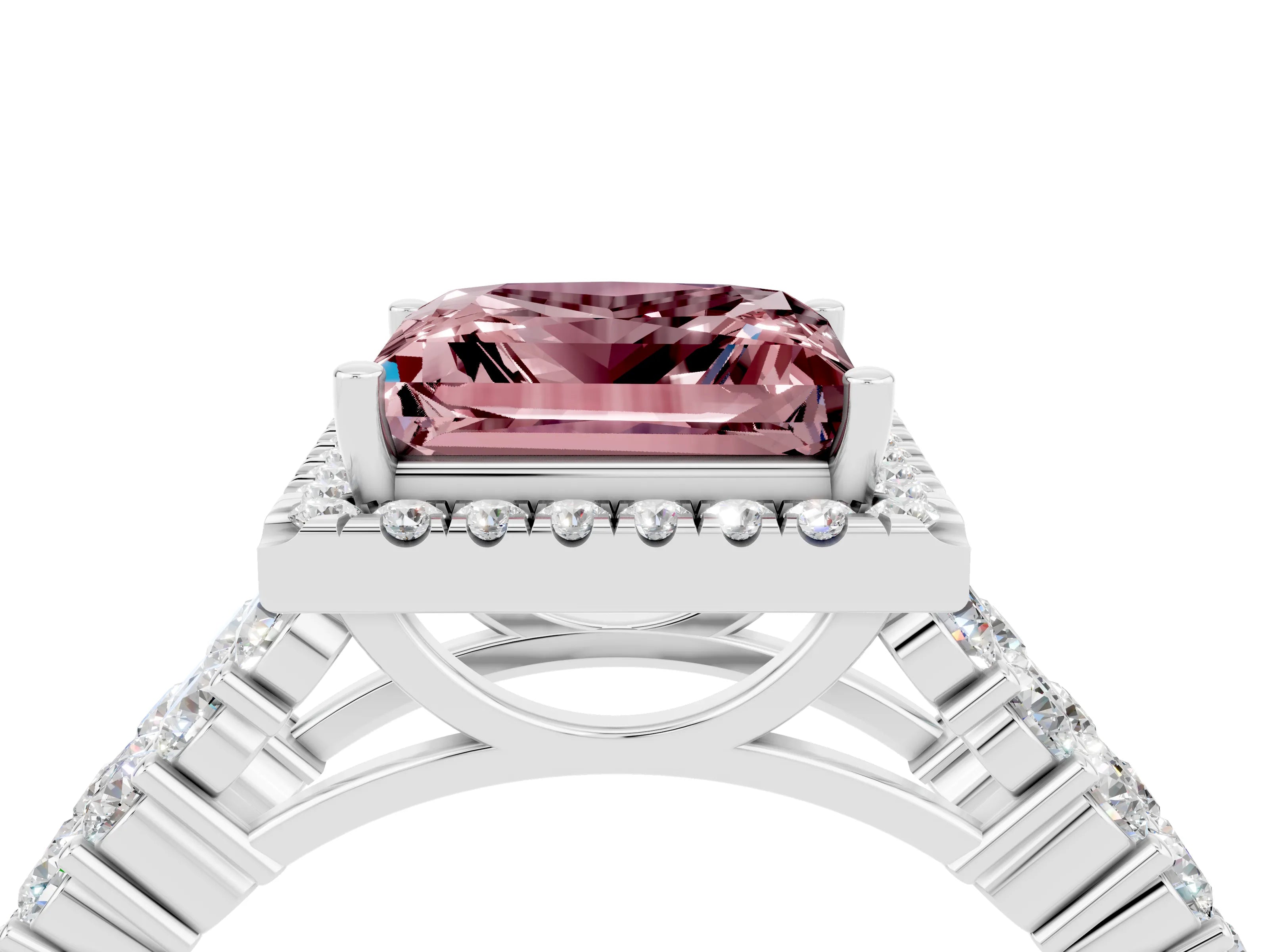 White gold Princess Cut Halo Pavé Diamond Engagement Ring with Split Shank and Four-Prong Setting_4