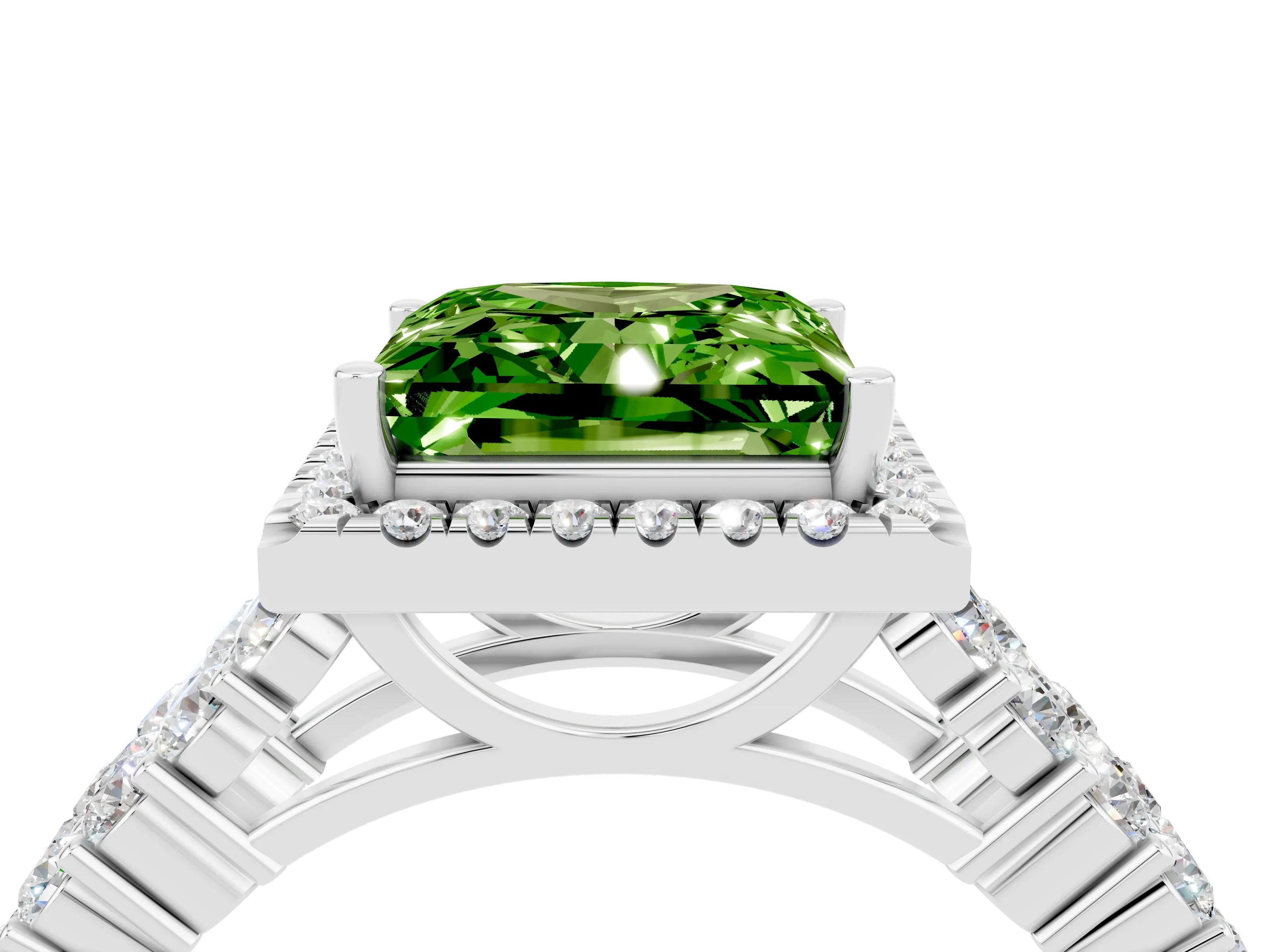 White gold Princess Cut Halo Pavé Diamond Engagement Ring with Split Shank and Four-Prong Setting_4
