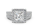 White gold Princess Cut Halo Pavé Diamond Engagement Ring with Split Shank and Four-Prong Setting_4