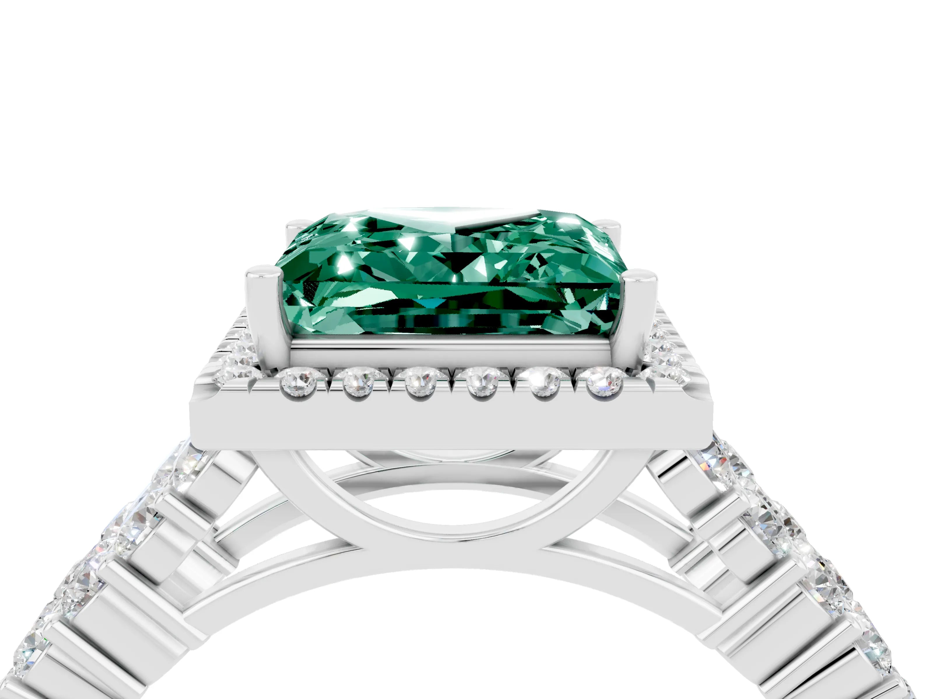White gold Princess Cut Halo Pavé Diamond Engagement Ring with Split Shank and Four-Prong Setting_4