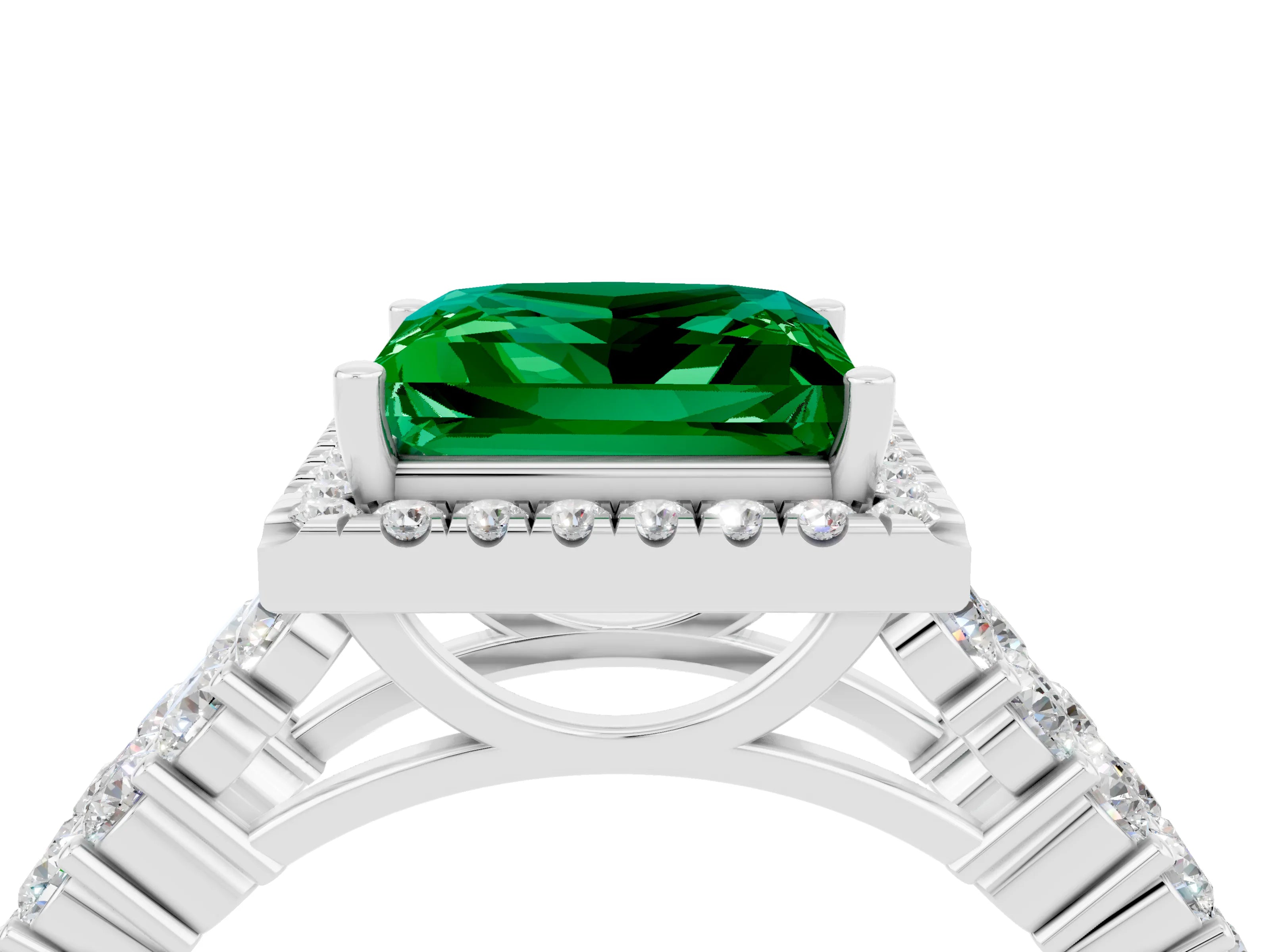 White gold Princess Cut Halo Pavé Diamond Engagement Ring with Split Shank and Four-Prong Setting_4